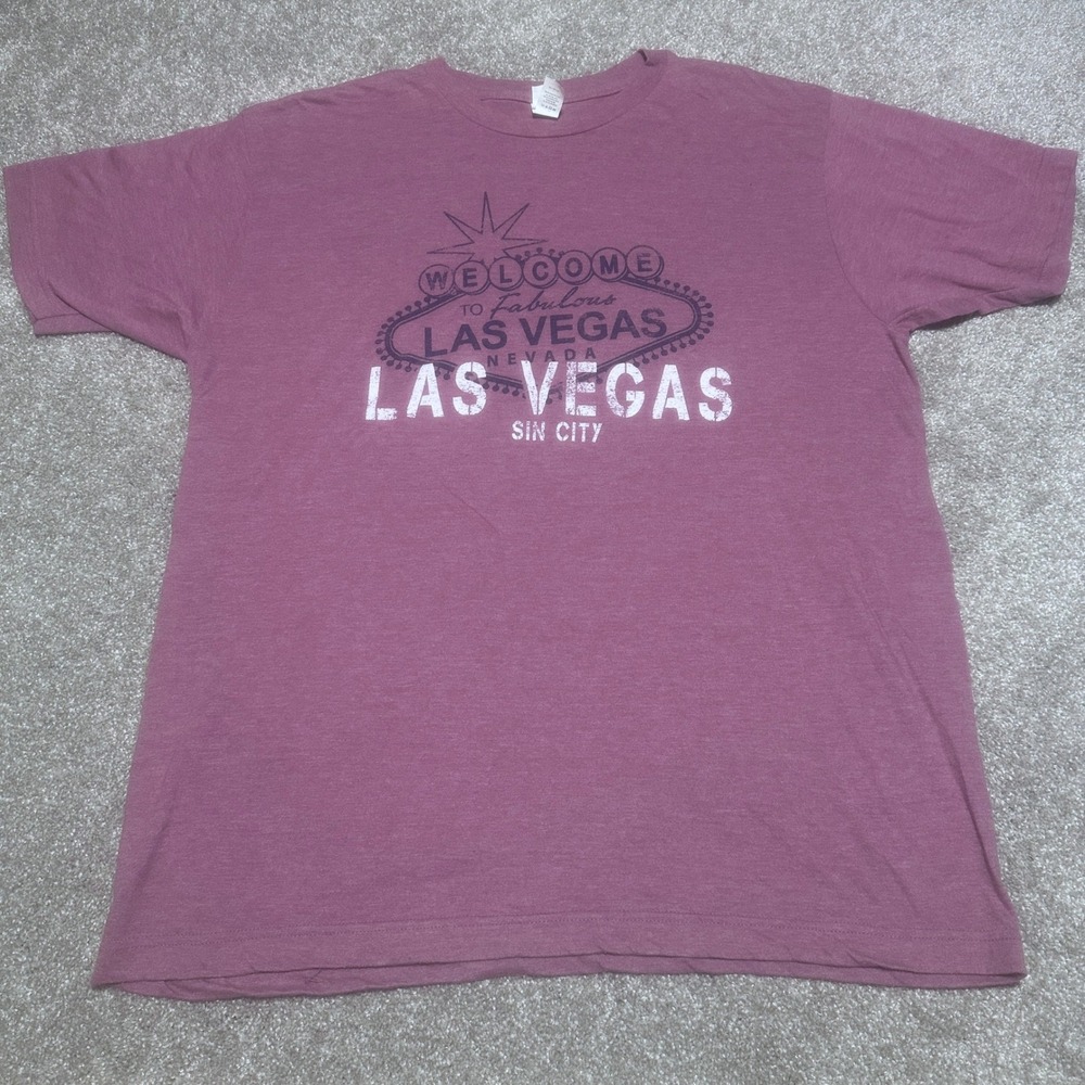 Tultex Mens L Las Vegas Sin City Graphic Tee Purple Souvenir T-Shirt Nevada